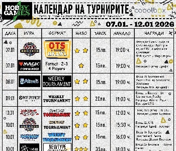 Хоби Геймс Турнирен Календар 07.01.26 - 12.01.26