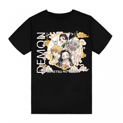 Demon Slayer: Kimetsu No Yaiba: Anime T-shirt - Zenitsu Agatsuma, Tanjiro Kamado, Inosuke Hashibira & Nezuko Kamado