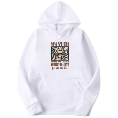 One Piece Еmbroidery Thick White Hoodie - Monkey D. Luffy 5th Gear