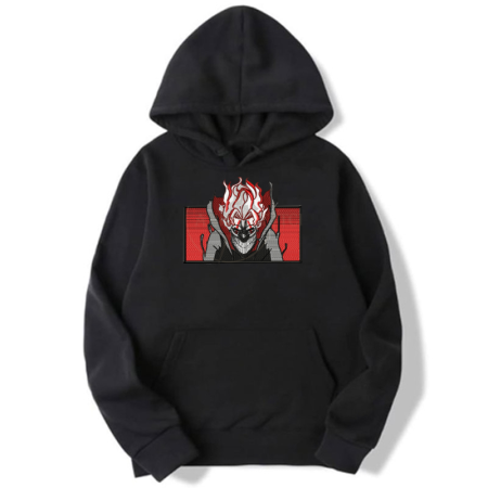 Dandadan Еmbroidery Thick Black Hoodie - Okarun Transformed