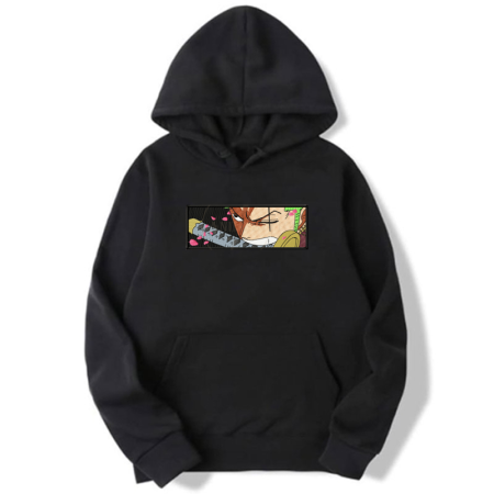 One Piece Еmbroidery Thick Black Hoodie - Roronoa Zoro