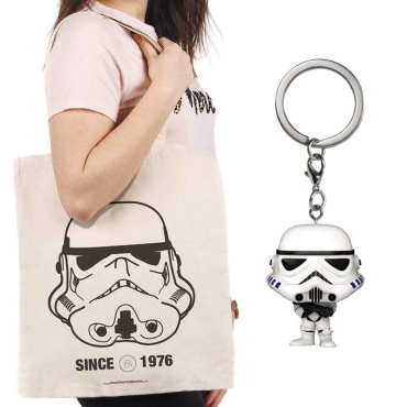 HOBBY COMBO: Star Wars Tote Bag Original Stormtrooper + The Mandalorian Pocket POP! Vinyl Keychains 4 cm Stormtrooper