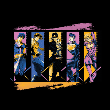 JoJo's Bizarre Adventure: Аниме Тениска - Jonathan Joestar, Joseph Joestar, Jotaro Kujo, Josuke Higashikata & Giorno Giovanna