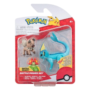 Pokemon: Екшън Фигурки Комплект - 3-Pack Rockruff, Bellossom, Vaporeon