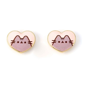 Pusheen Stud Earrings Pink and Gold Heart