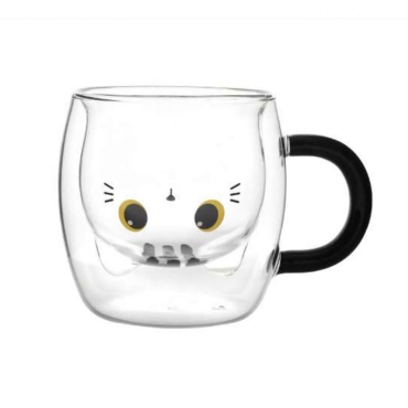 Latte Double Glass Mug - White Cat 250ml