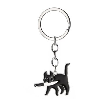 Метален Ключодържател - Black Kitten w/ Knife