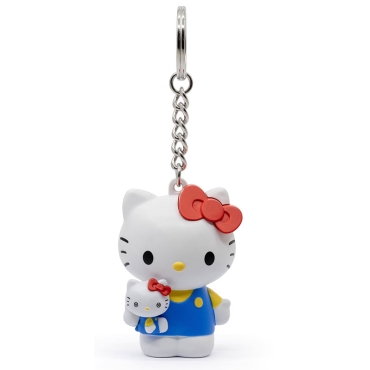 Фронтален изглед на ключодържателя Hello Kitty Pocket Hero с червена панделка и класическа визия