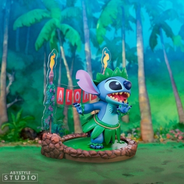 Stitch posing among tropical leaves