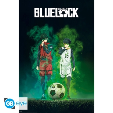 Blue Lock poster with Isagi and Rin in direct confrontation