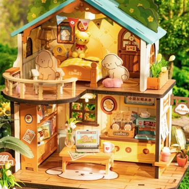 Интериор с миниатюрно кученце и легло