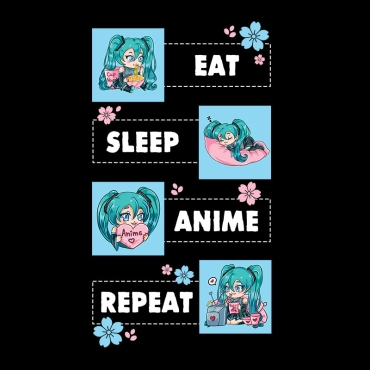 Hatsune Miku Аниме Тениска - Eat, Sleep, Anime & Repeat