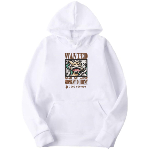 One Piece Еmbroidery Thick White Hoodie - Monkey D. Luffy 5th Gear