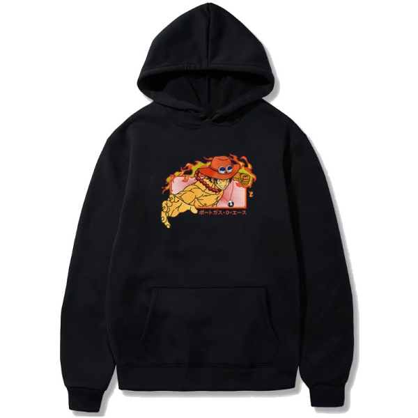 One Piece Черен Суитчер с бродерия - Portgas D. Ace