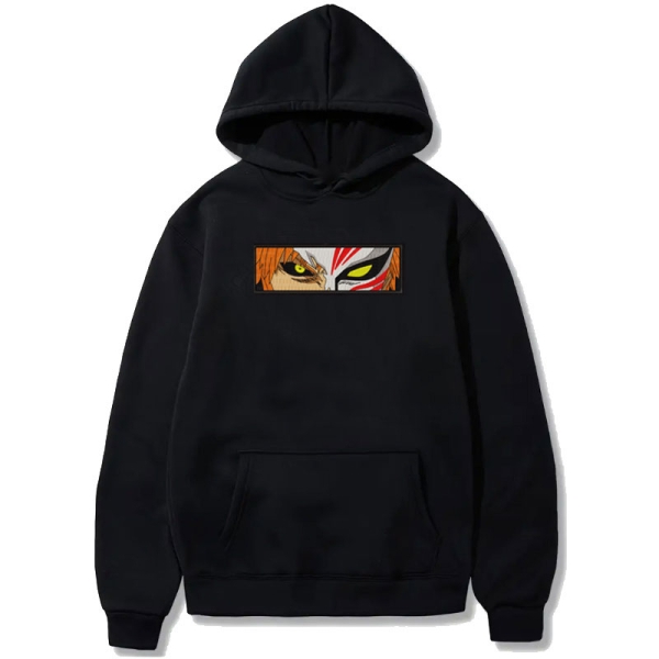 Bleach Еmbroidery Thick Black Hoodie - Hollow Ichigo