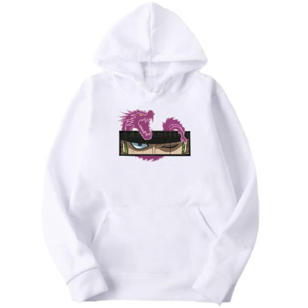 One Piece Еmbroidery Thick White Hoodie - Roronoa Zoro