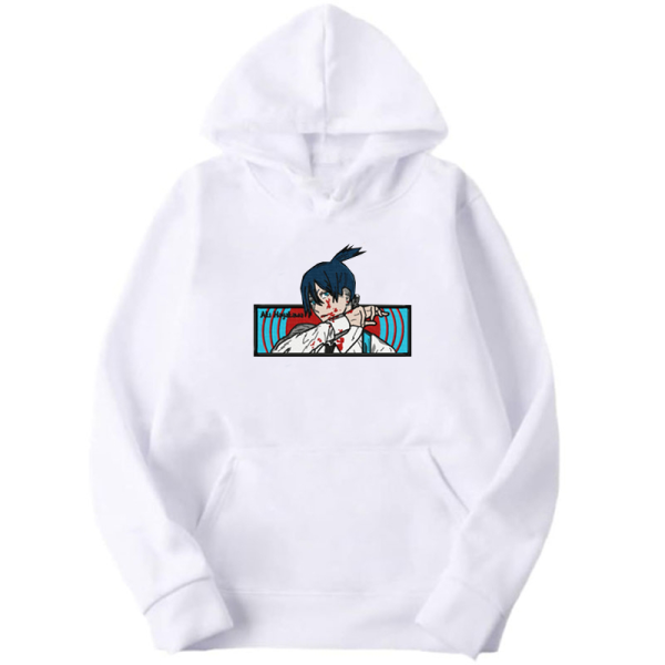 Chainsaw Man Еmbroidery Thick White Hoodie - Aki Hayakawa