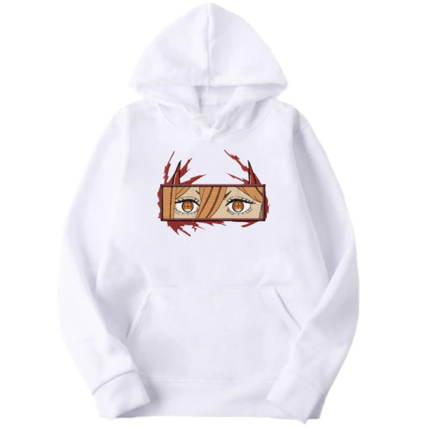 Chainsaw Man Еmbroidery Thick White Hoodie - Power