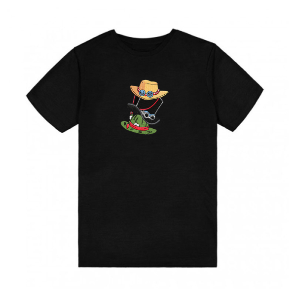 One Piece White Themed T-Shirt with Embroidery - Luffy's, Sabo's & Ace's Hats