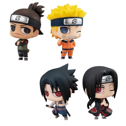HOBBY COMBO: Naruto Chimimega Buddy Series Figure 2-Pack Sasuke Uchiha & Itachi Set +  2-Pack Umino Iruka & Uzumaki Naruto Set