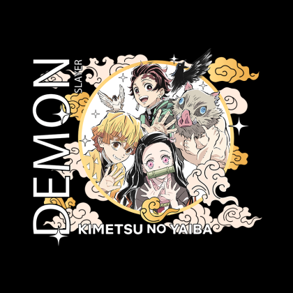 Demon Slayer: Kimetsu No Yaiba: Аниме Тениска - Zenitsu Agatsuma, Tanjiro Kamado, Inosuke Hashibira & Nezuko Kamado