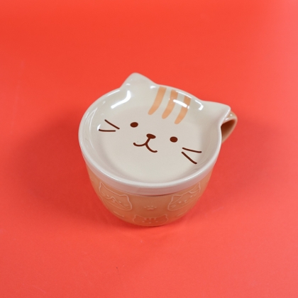 Set Ceramic Cup + Plate/Lid - Kitten Yellow