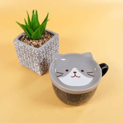 Set Ceramic Cup + Plate/Lid - Kitten Gray