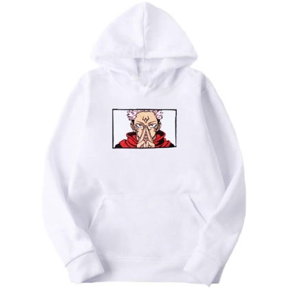 Jujutsu Kaisen Еmbroidery Thick White Hoodie - Sukuna