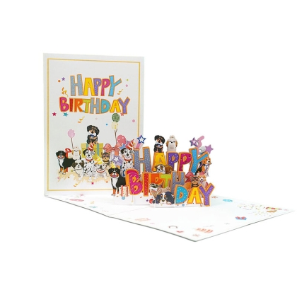 Kiriori POP 3D Поздравителна Картичка - Честит Рожден Ден с кучета