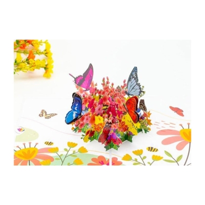 Kiriori POP 3D Поздравителна Картичка - Цветя и пеперуди