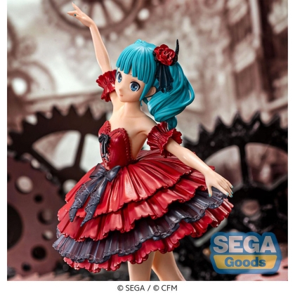 Close-up of Hatsune Miku’s face on PVC statue
