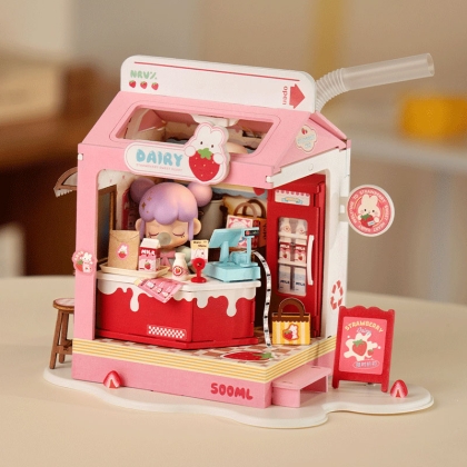 Interior with pink furniture and miniature details