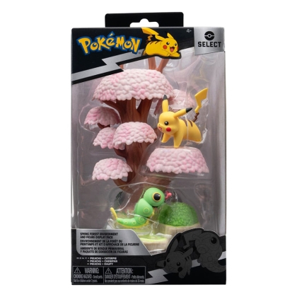 Pokémon Environment Комплект Фигурки - Spring Forest & Caterpie & Pikachu