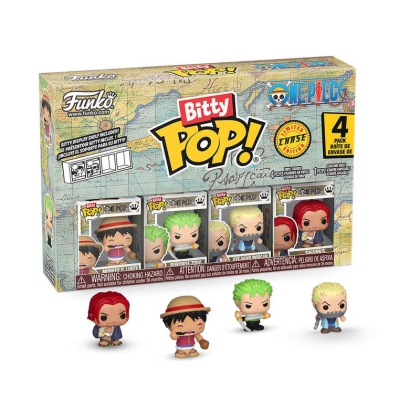 One Piece Bitty POP! Комплект Фигурки - Monkey D. Luffy, Roronoa Zoro, Axe-Hand Morgan + Chase