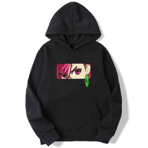 Dandadan Еmbroidery Thick Black Hoodie - Momo