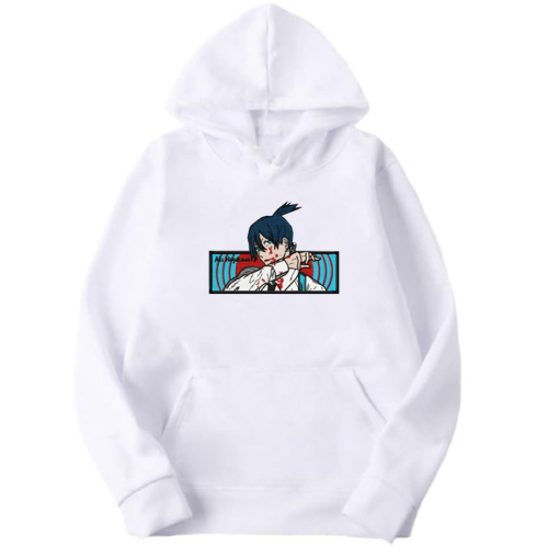 Chainsaw Man Еmbroidery Thick White Hoodie - Aki Hayakawa