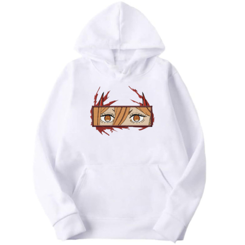 Chainsaw Man Еmbroidery Thick White Hoodie - Power
