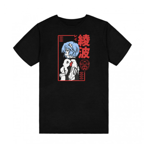Evangelion Черна Тематична Тениска с бродерия - Rei Ayanami