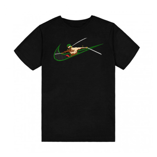 One Piece Black Themed T-Shirt with Embroidery - Roronoa Zoro Three Sword Style